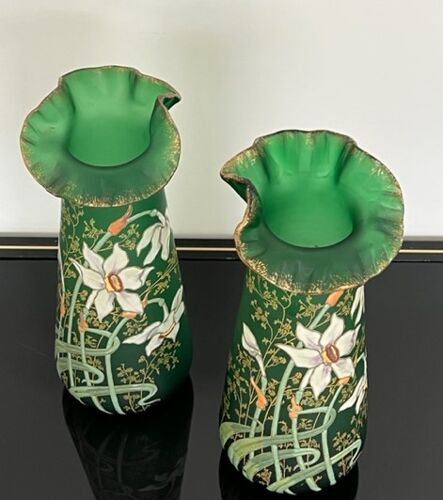 Pair of enamelled vase Legras art nouveau