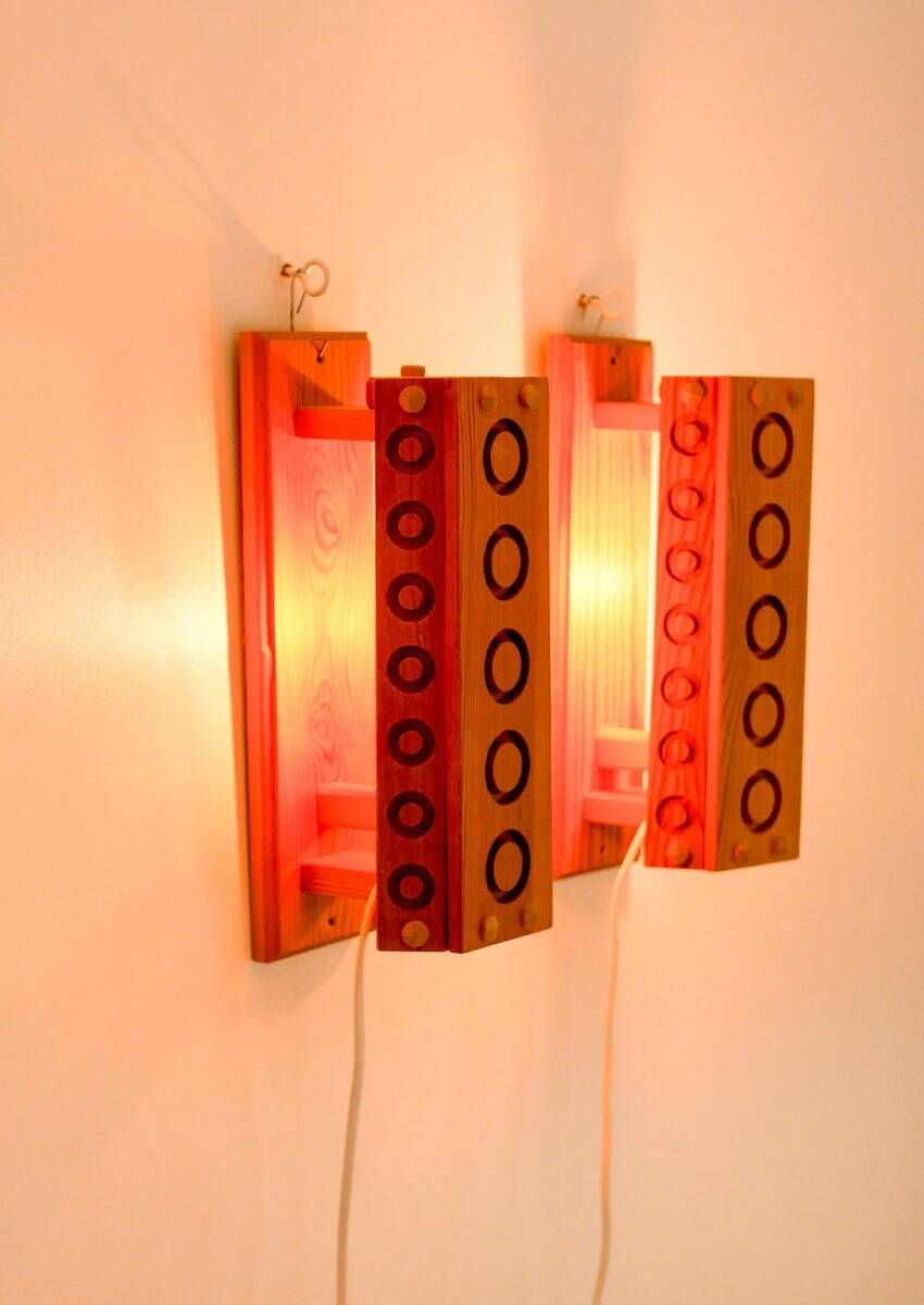Mid-century modern pine wall sconces from Vemdalia, Sweden, 1975, set of 2