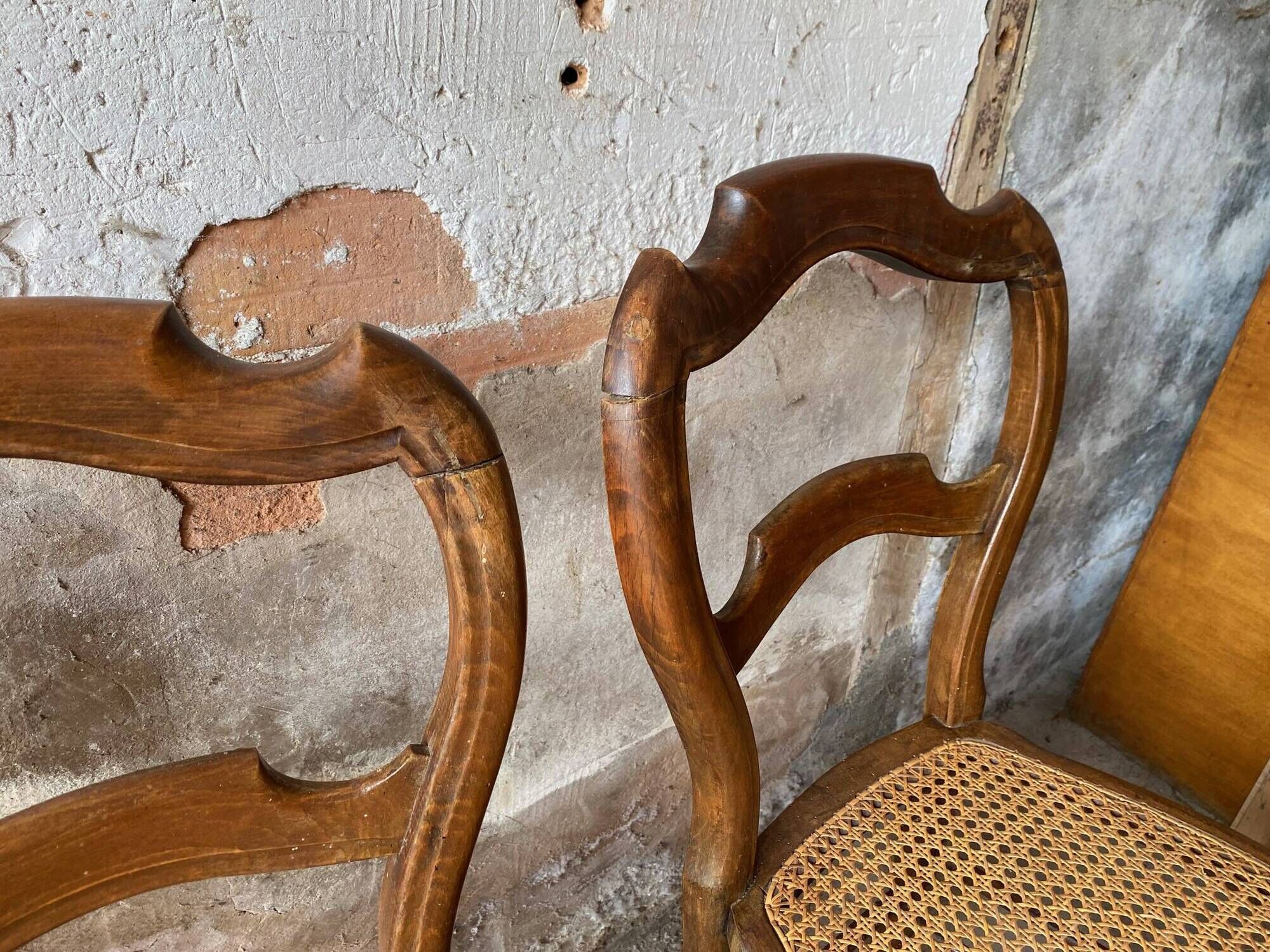 Set of 7 antique chairs canning and wood 1900s