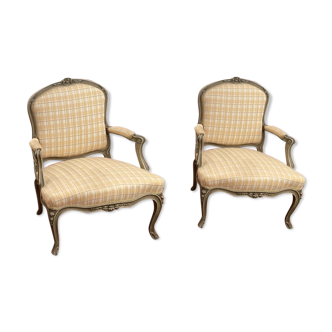Paire de fauteuils dossier a la reine estampillés Jean-Baptiste Lelarge époque Louis XV