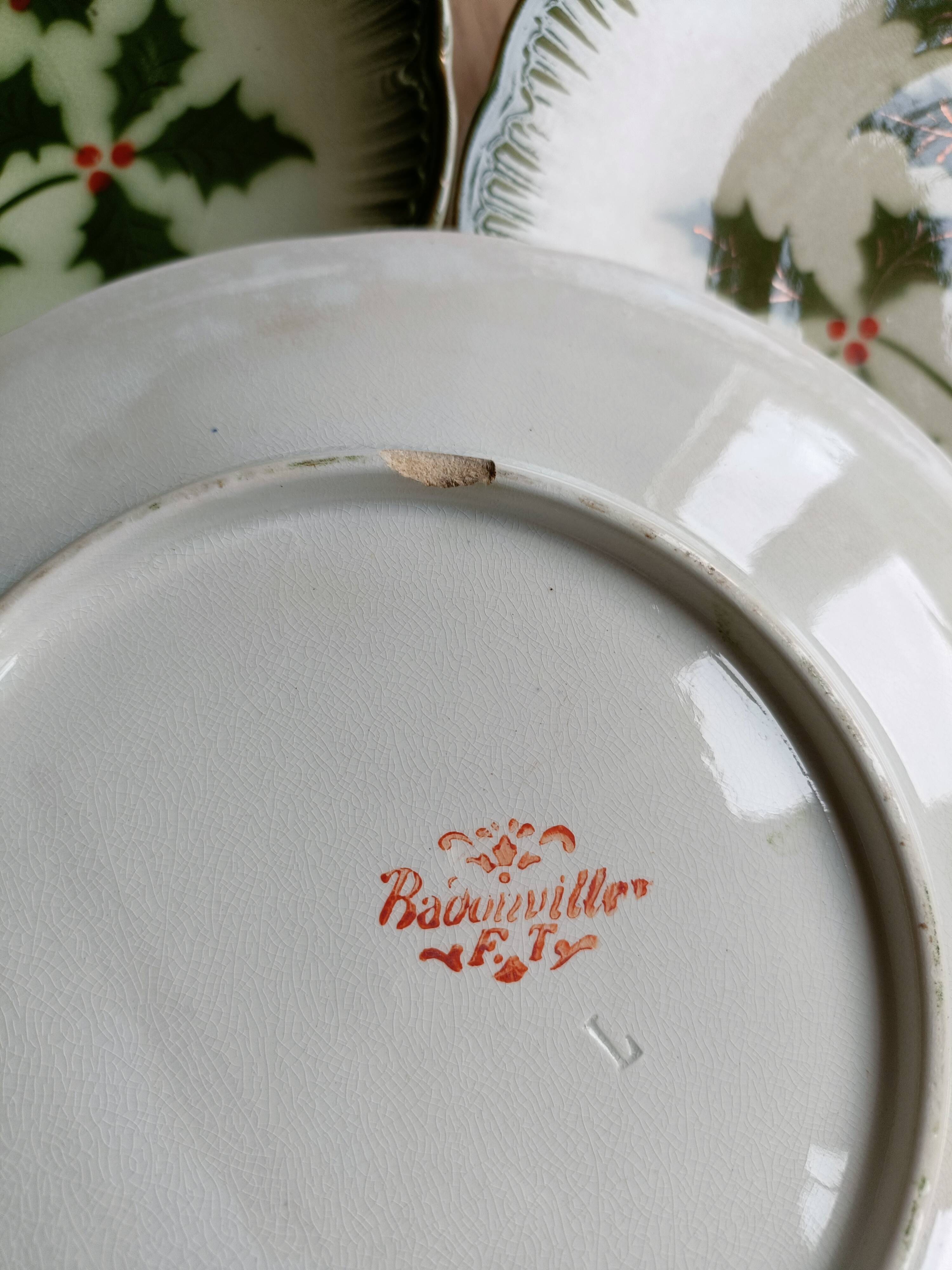 Rare Badonviller plates with holly decoration