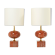 Pair of lamps in red travertine and brass 1970