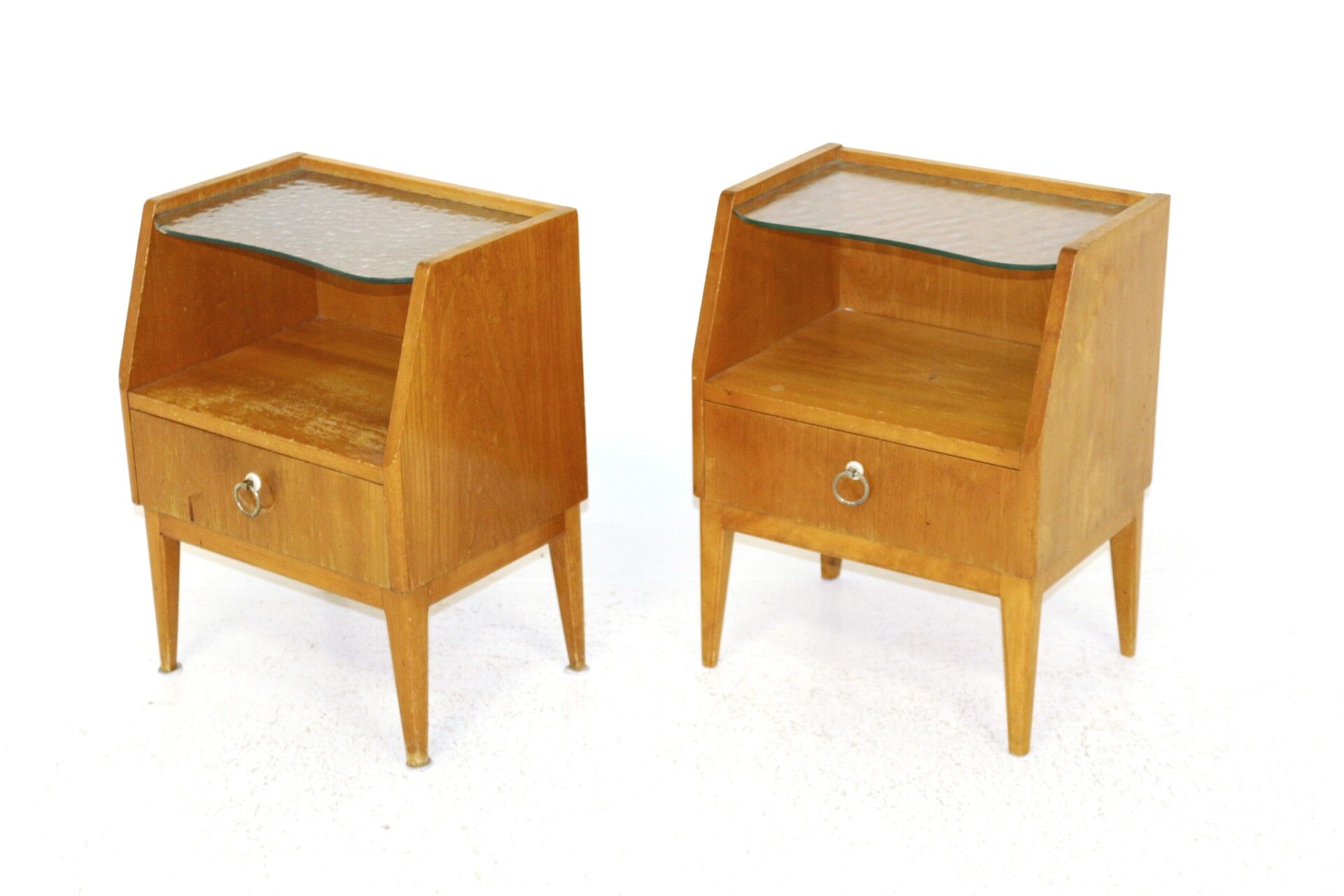 Pair of Swedish bedsides in elm and glass, Sweden, 1940
