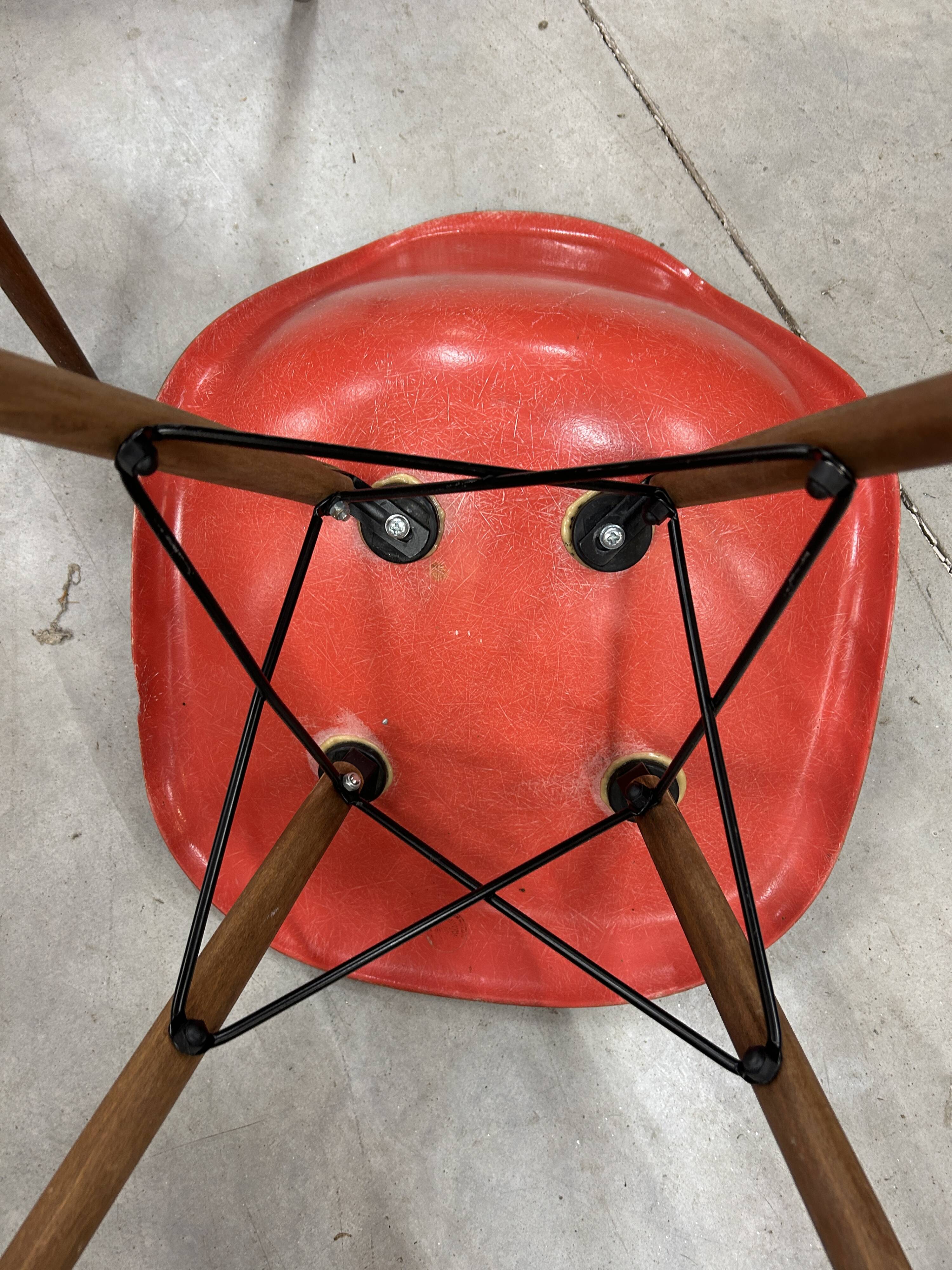 Set of 6 vintage red DSW chairs by Charles and Ray Eames