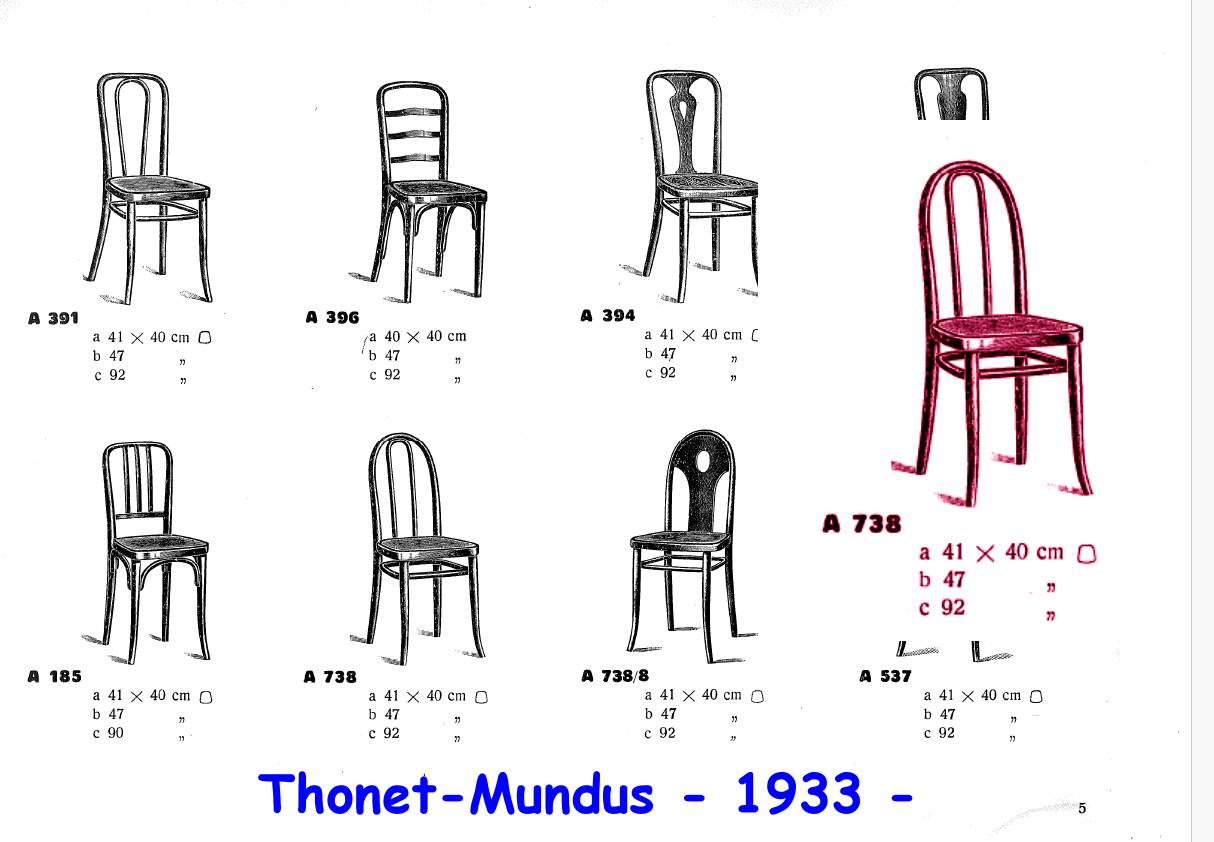 Set of 4 THONET chairs No. A 738 from 1920, caned - bistro -