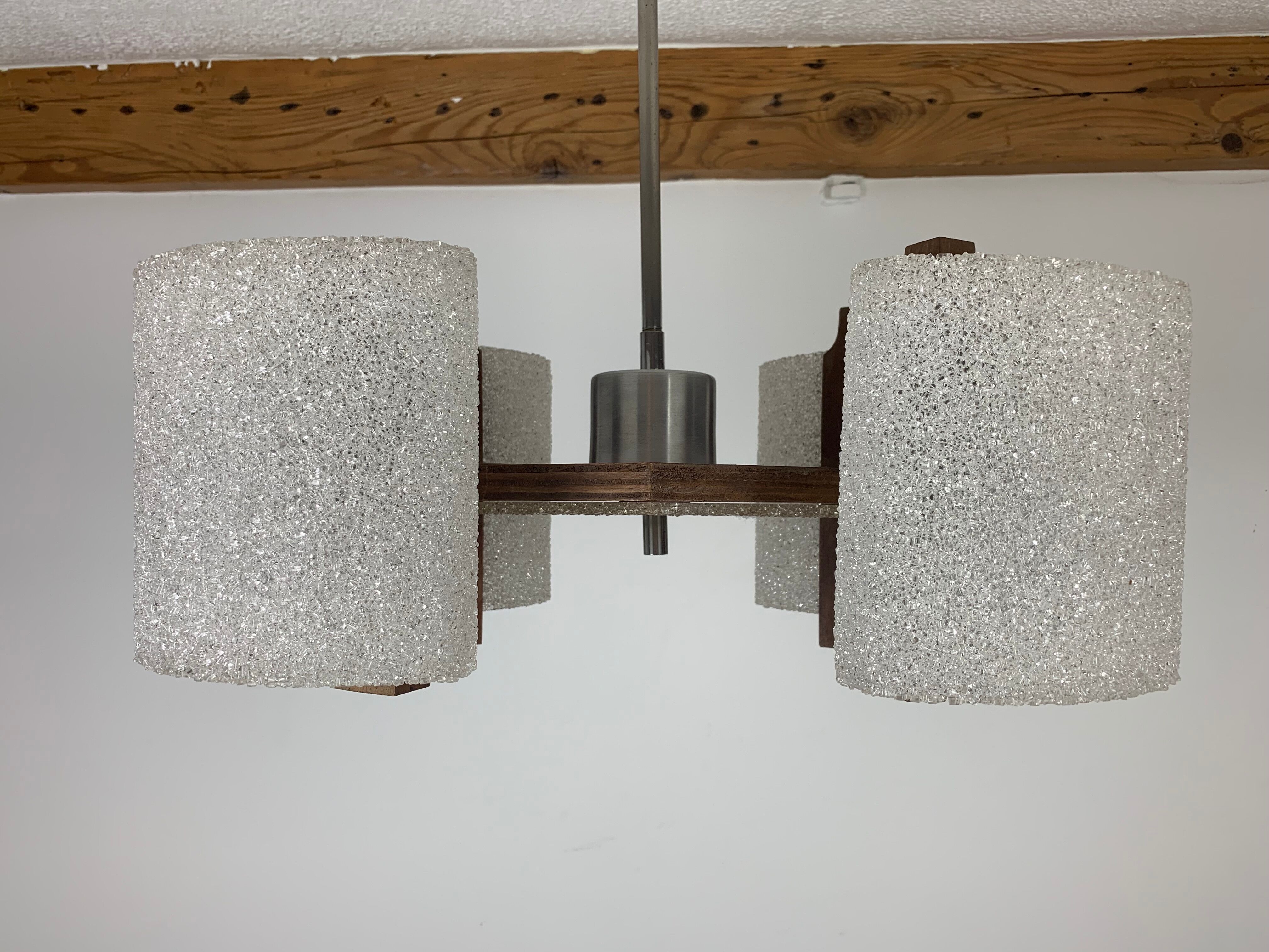 Scandinavian chandelier perspex and wood