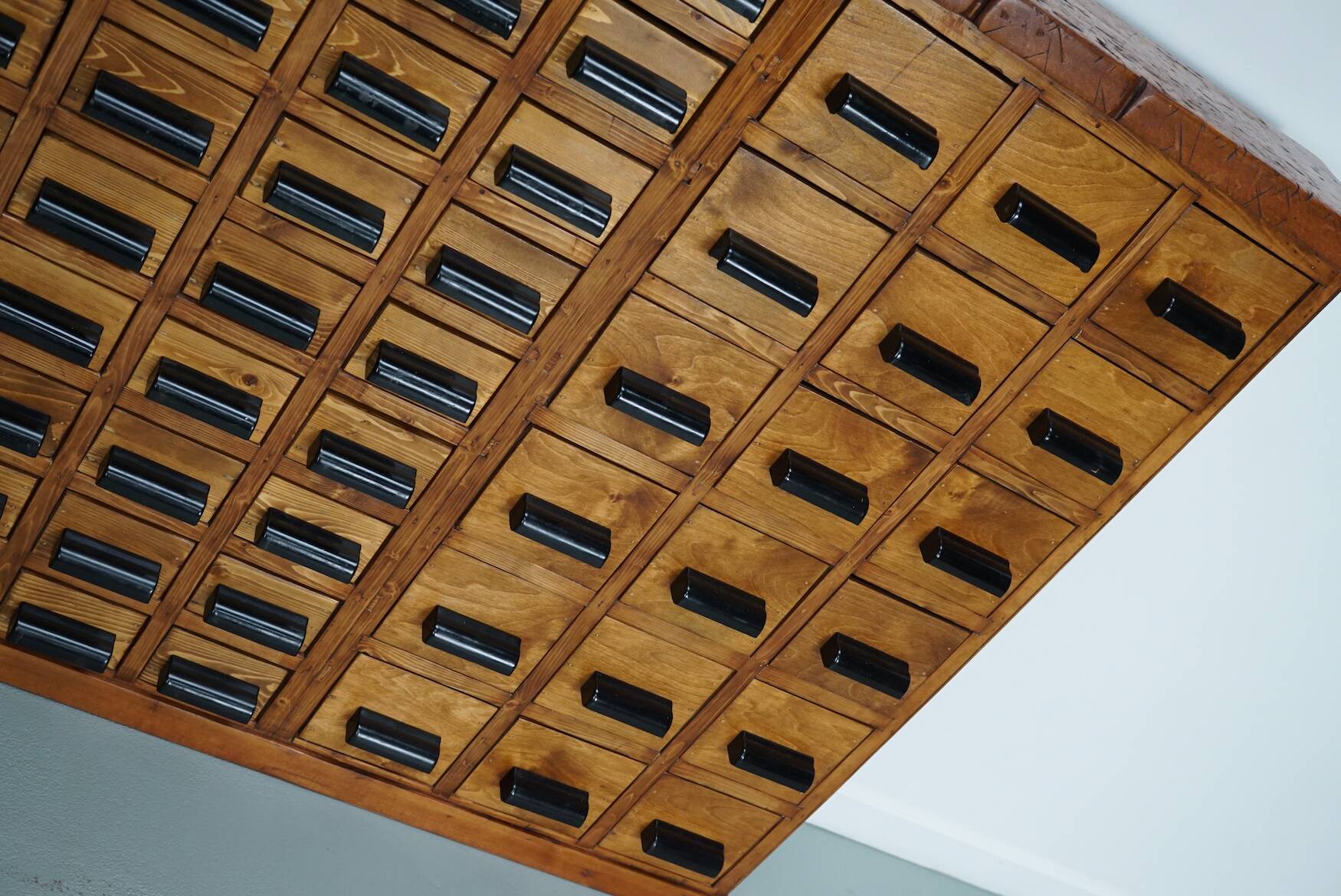 Dutch industrial apothecary cabinet in beech/pine, circa 1950s