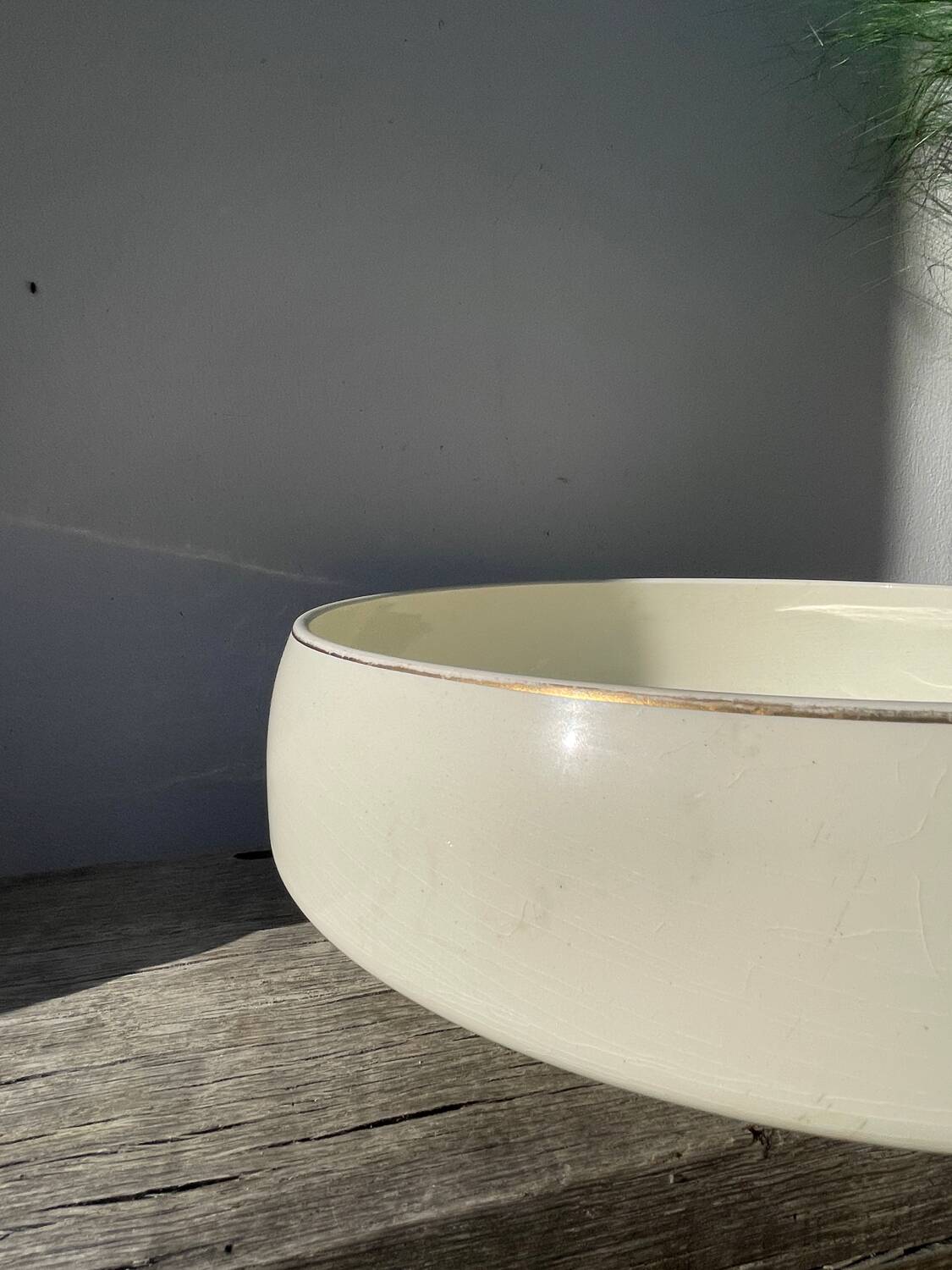 Large white and gold porcelain salad bowl from Lunéville