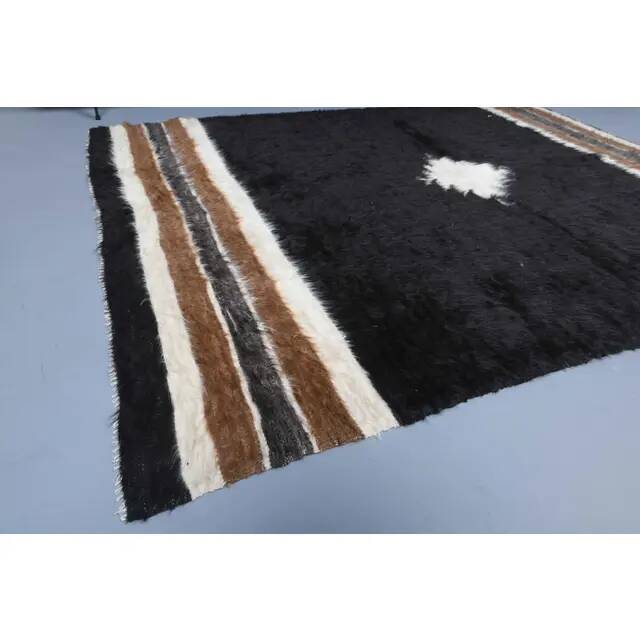 Vintage Turkish Hand-Knotted Wool Cotton Brown Kilim Area Rug 132x180