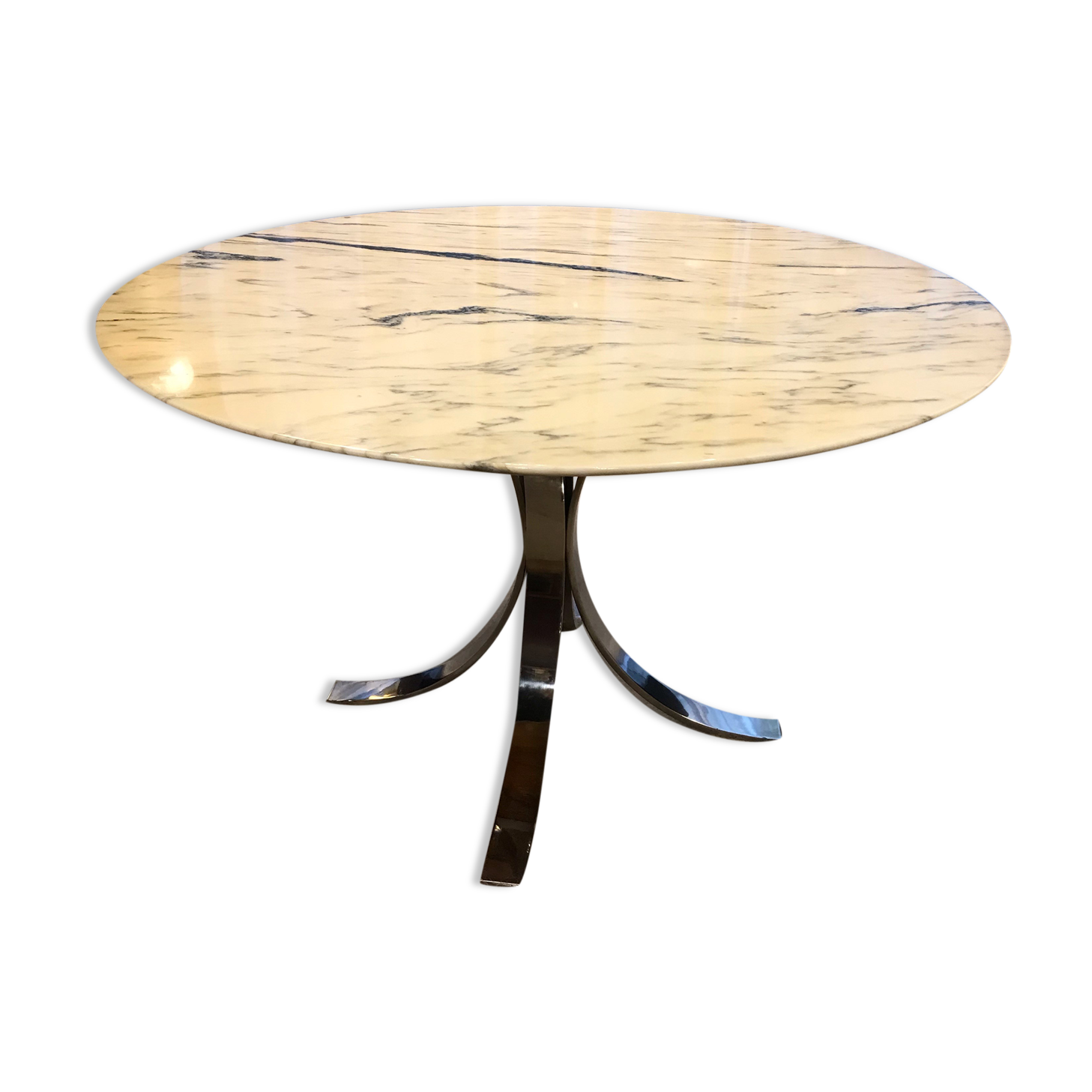 Round table roche bobois in marble chrome steel of the 70s
