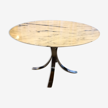 Round table roche bobois in marble chrome steel of the 70s