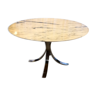 Table ronde Roche Bobois en marbre et acier chromé des années 70