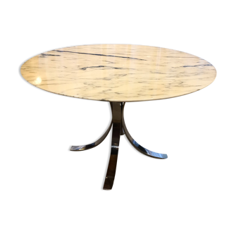 Round table roche bobois in marble chrome steel of the 70s