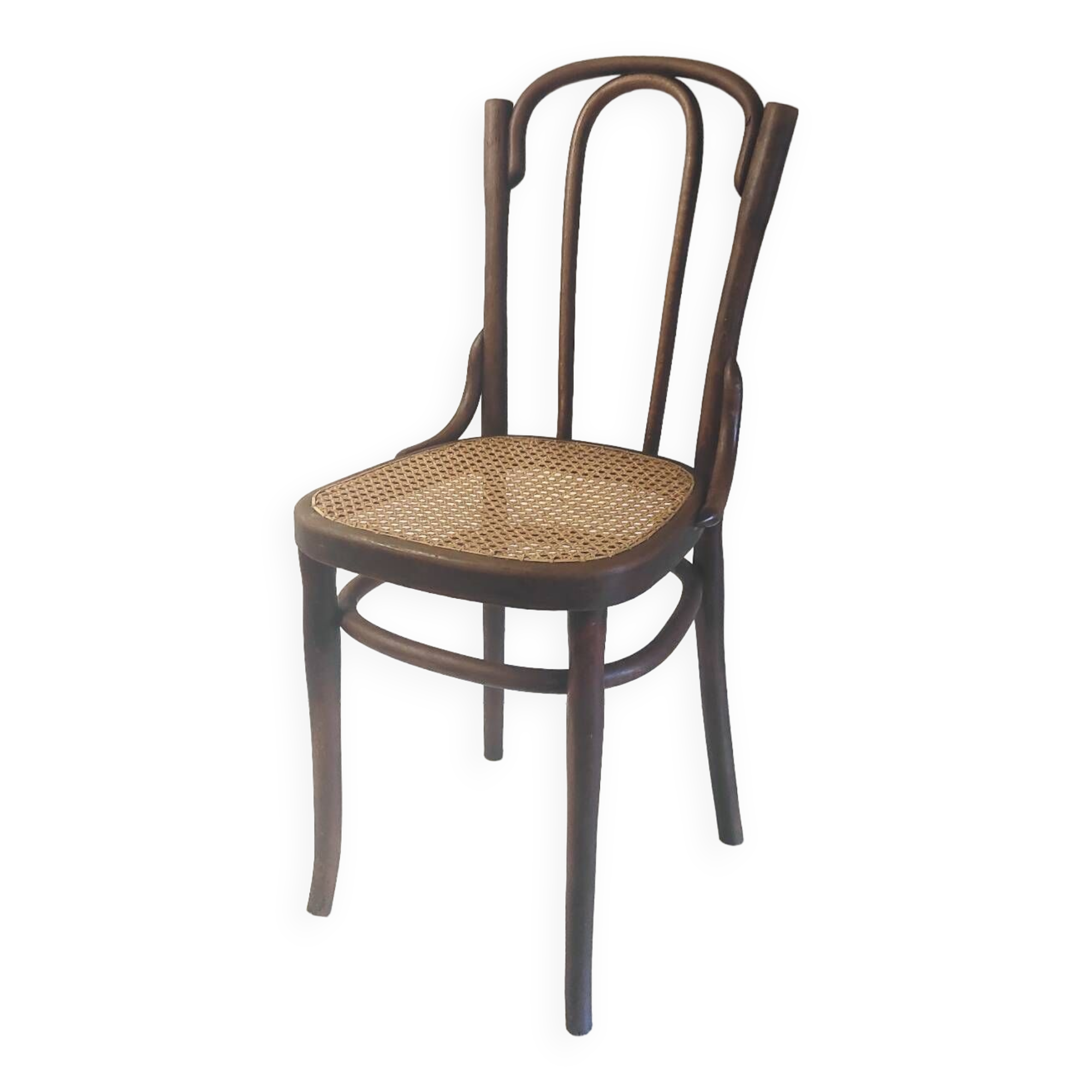 Bistro chair in curved wood and canework - early 20th century
