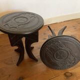 Touareg pedestal tables in wood and embossed leather