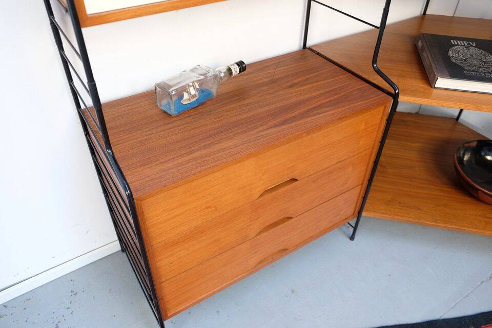 WHB teak shelving system, 1960s–70s retro vintage style.