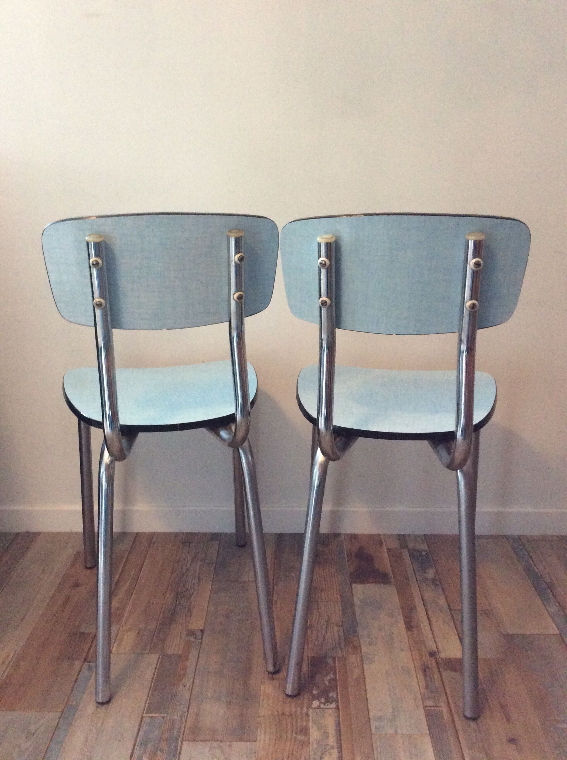 Lot of 2 blue formica chairs from the 50s-60s