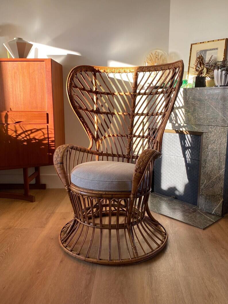 Conte armchair by Biancamano in rattan by Gio Ponti and Lio Carminati, Italy 1960s