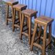 4 Bar Stools, Brutalist Solid Wood Vintage