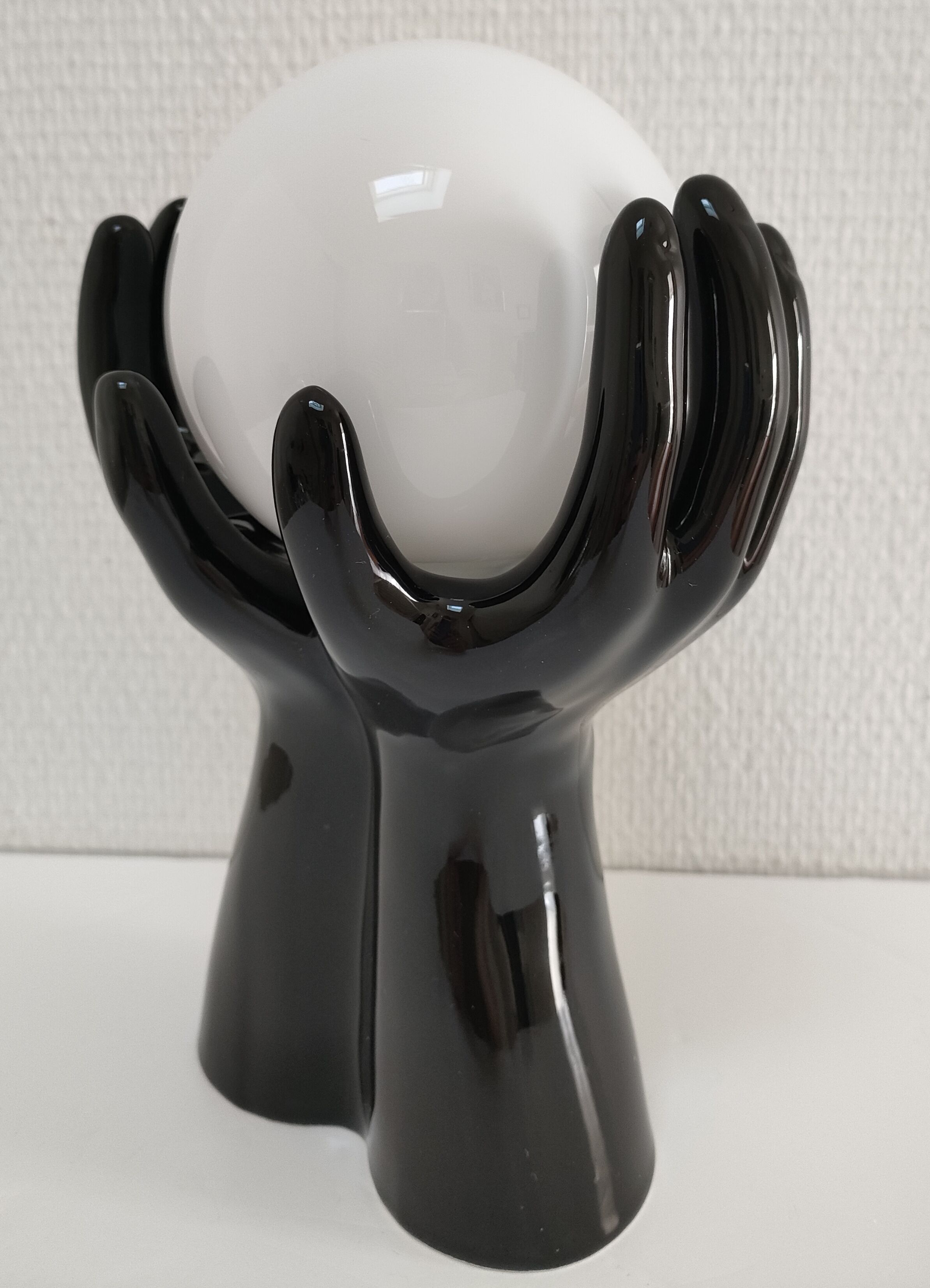 Black ceramic and opaline design hand lamp 90s