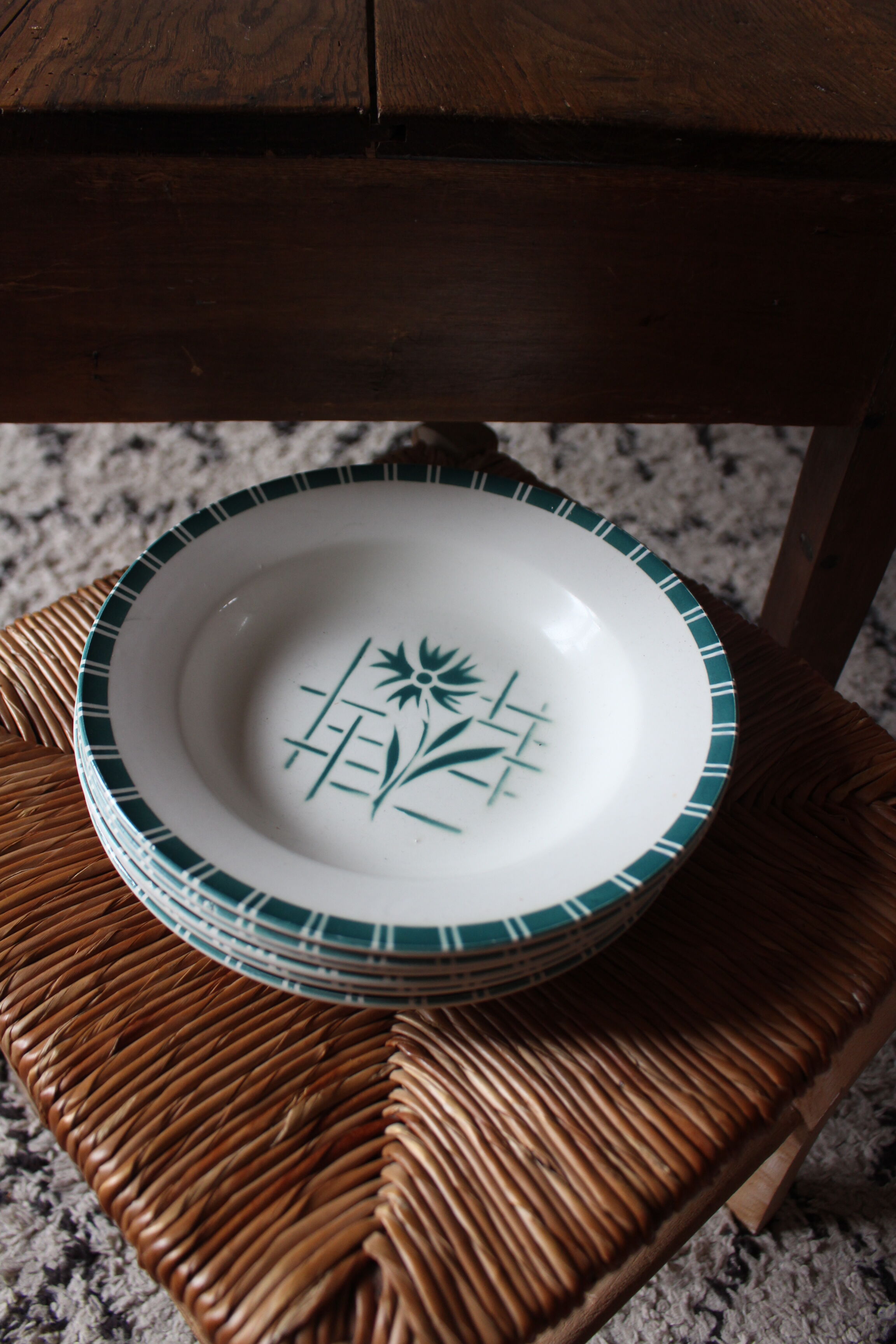 Lot 6 green hollow plates Sylvia Digoin Sarreguemines