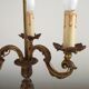 Bronze French Antique Art Nouveau 3-Light Candelabra Lamp Pleated Shade