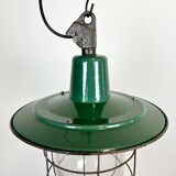 Green Enamel and Cast Iron Industrial Cage Pendant Light, 1960s