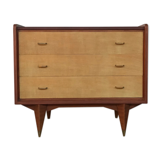 Chest of drawers  bi color vintage 1940 1950 brass handle original patina