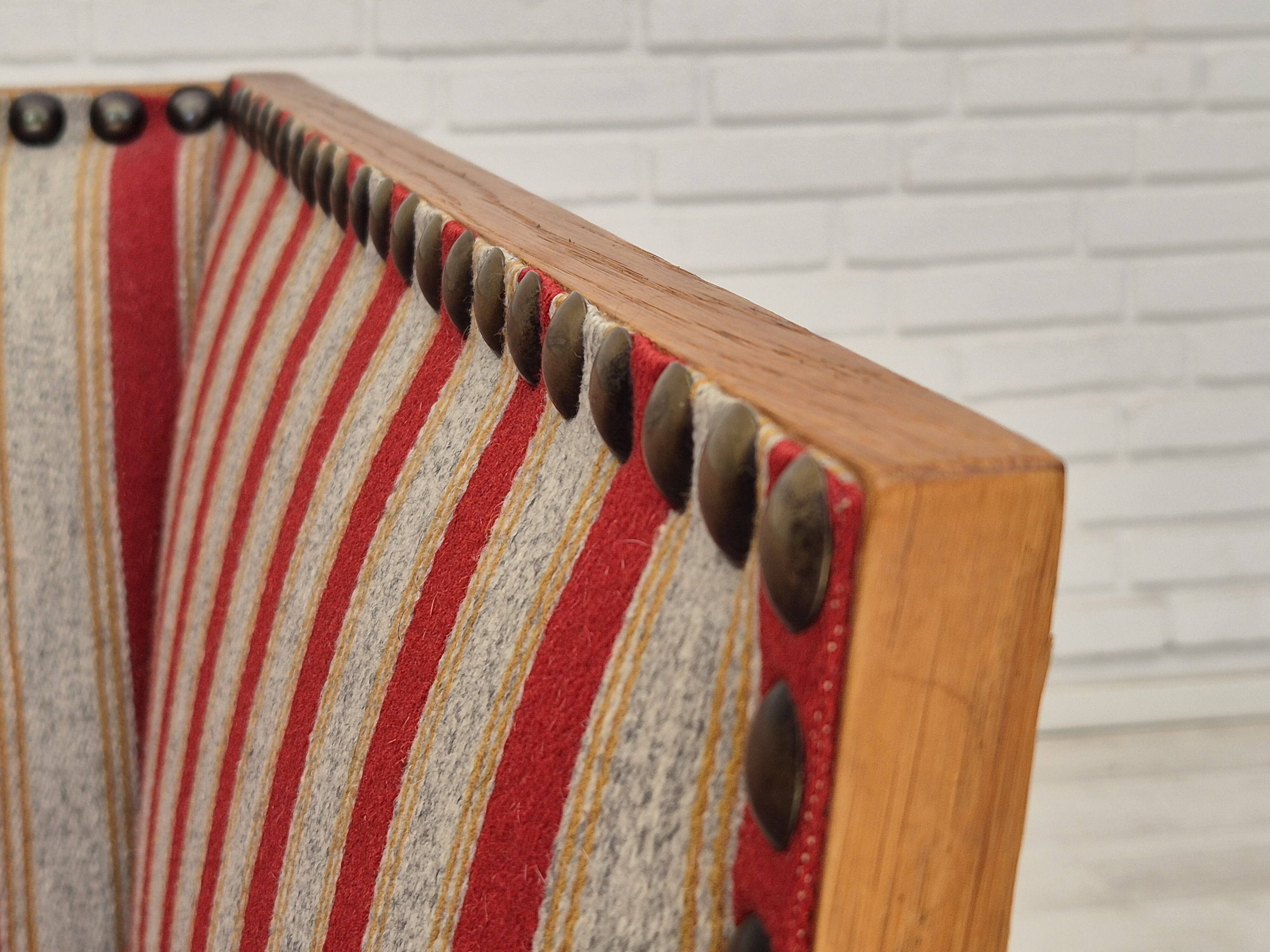 1960s, Danish 2 seater sofa, furniture wool, oak wood, orginal condition.