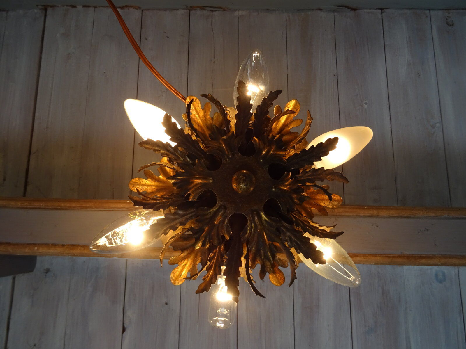 Gold metal leaf ceiling 6 bulbs