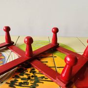 Vintage accordion coat rack in red painted wood