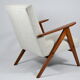 Fauteuil scandinave vintage, années 1960, tissu beige entièrement rénové