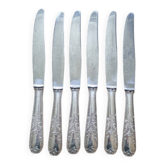 6 grands couteaux en plaqué argent, 84gr, 1940, art nouveau