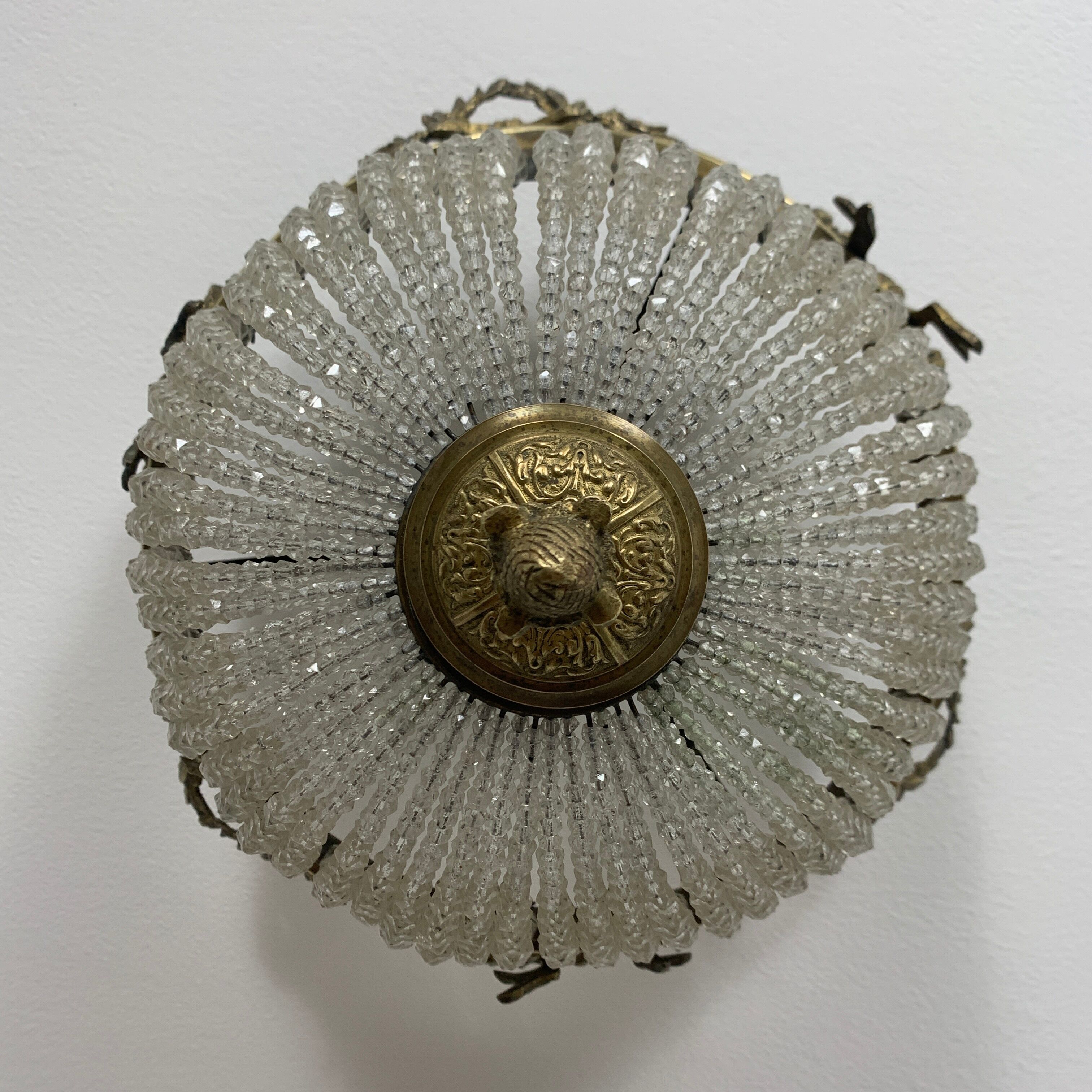Ceiling light basket old 19th brass and faceted glass beads