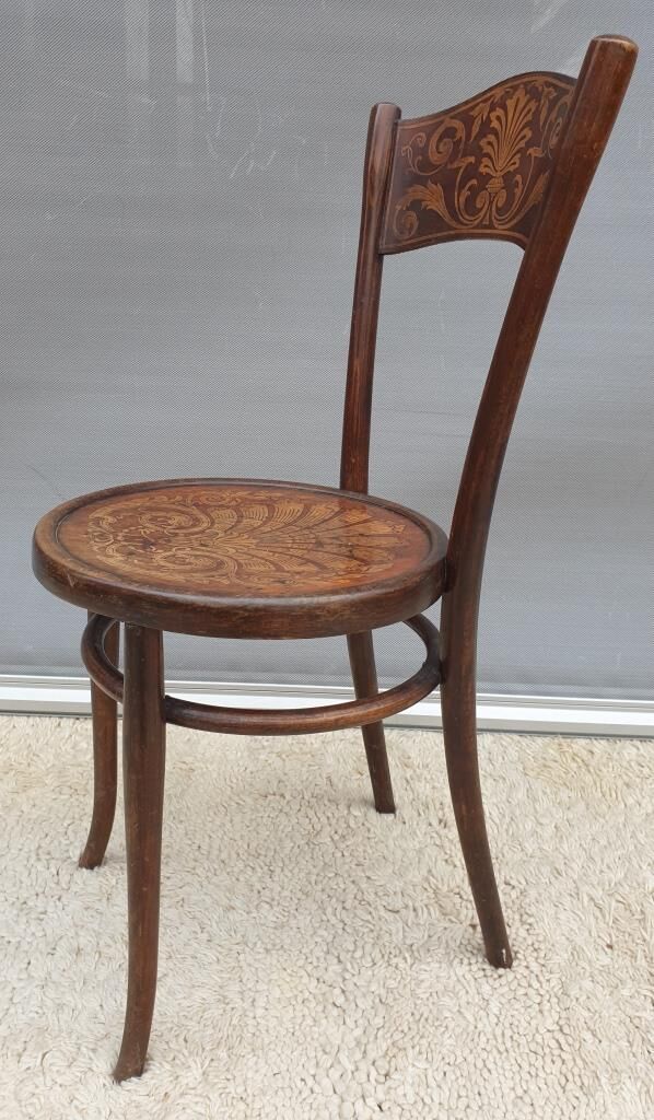 Bistro chair pyroengraved motif 1900 Art Nouveau