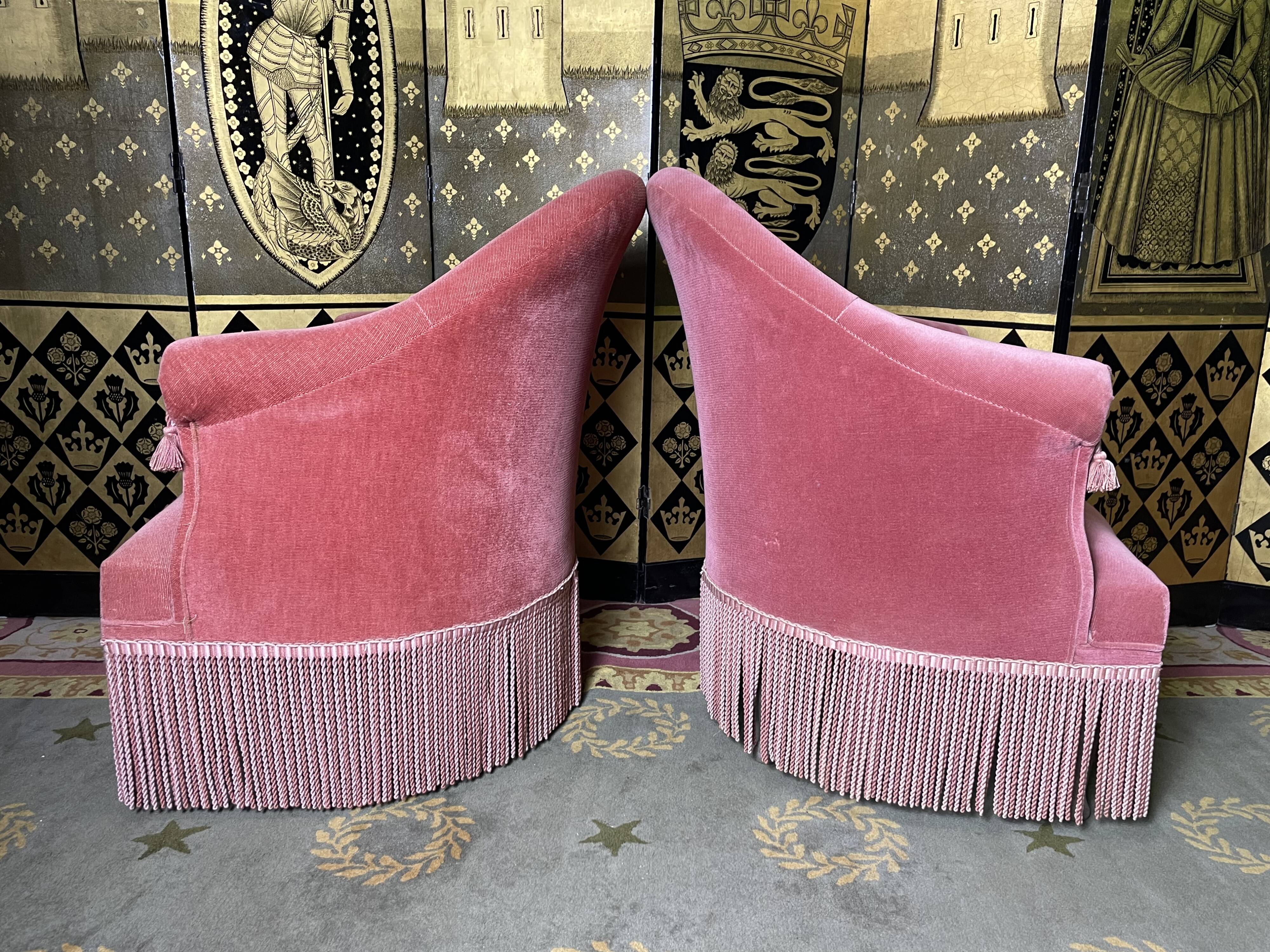 Pair of toad armchairs style Napoleon III pink velvet