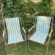 Paire de fauteuils de camping vintage rayés vert et blanc