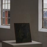 Mid-century pastel oil abstract painting, Danish artist, patinated wooden frame.