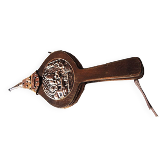 Ancien soufflet en bois sculpté & cuir