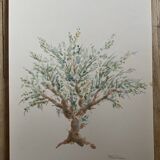 Painting signed watercolor Provençal landscape “the olive tree”