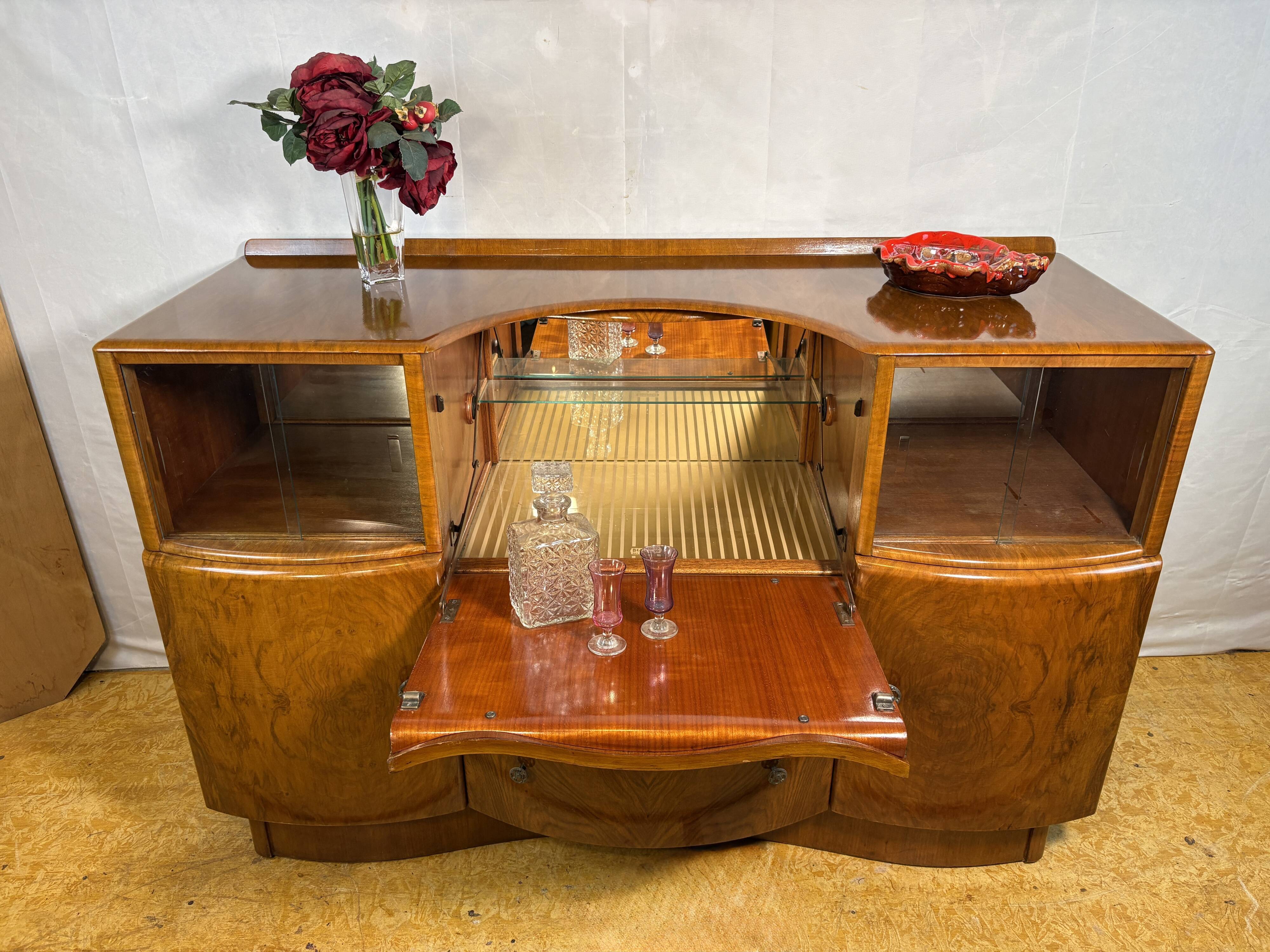 Art Deco Vintage Burr Walnut Cocktail Cabinet Sideboard Beautility1930-1940