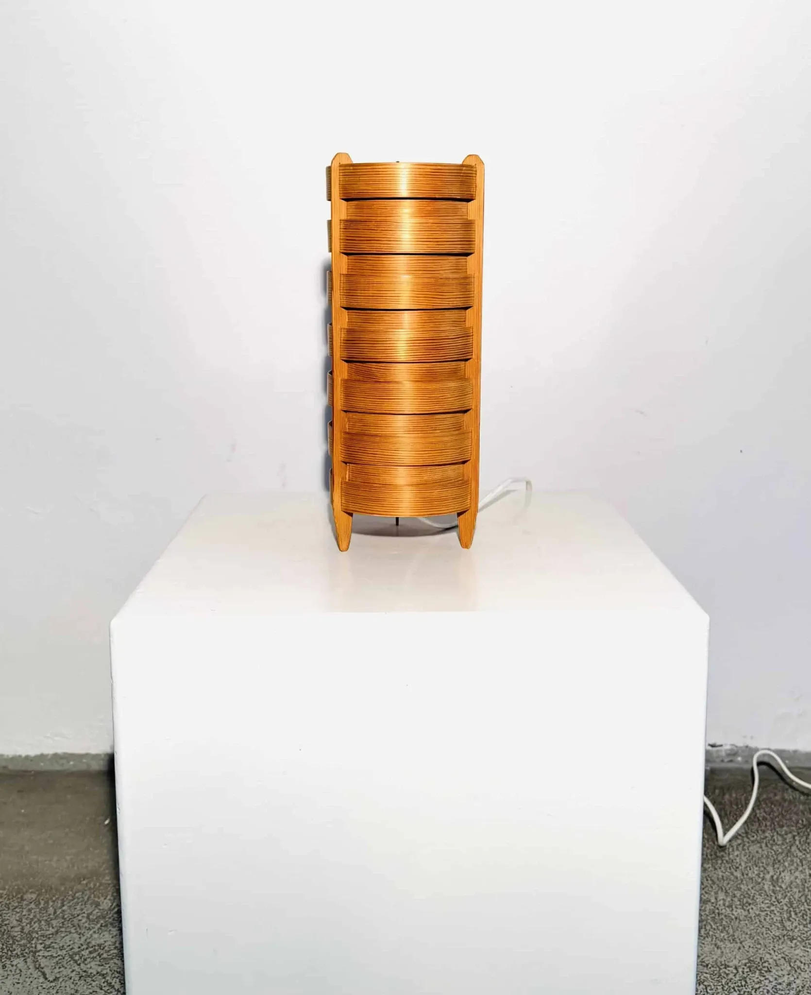 Cylindrical Pinewood Table Lamp In The Manner Of Hans-Agne Jakobsson, Sweden, Circa 1960S