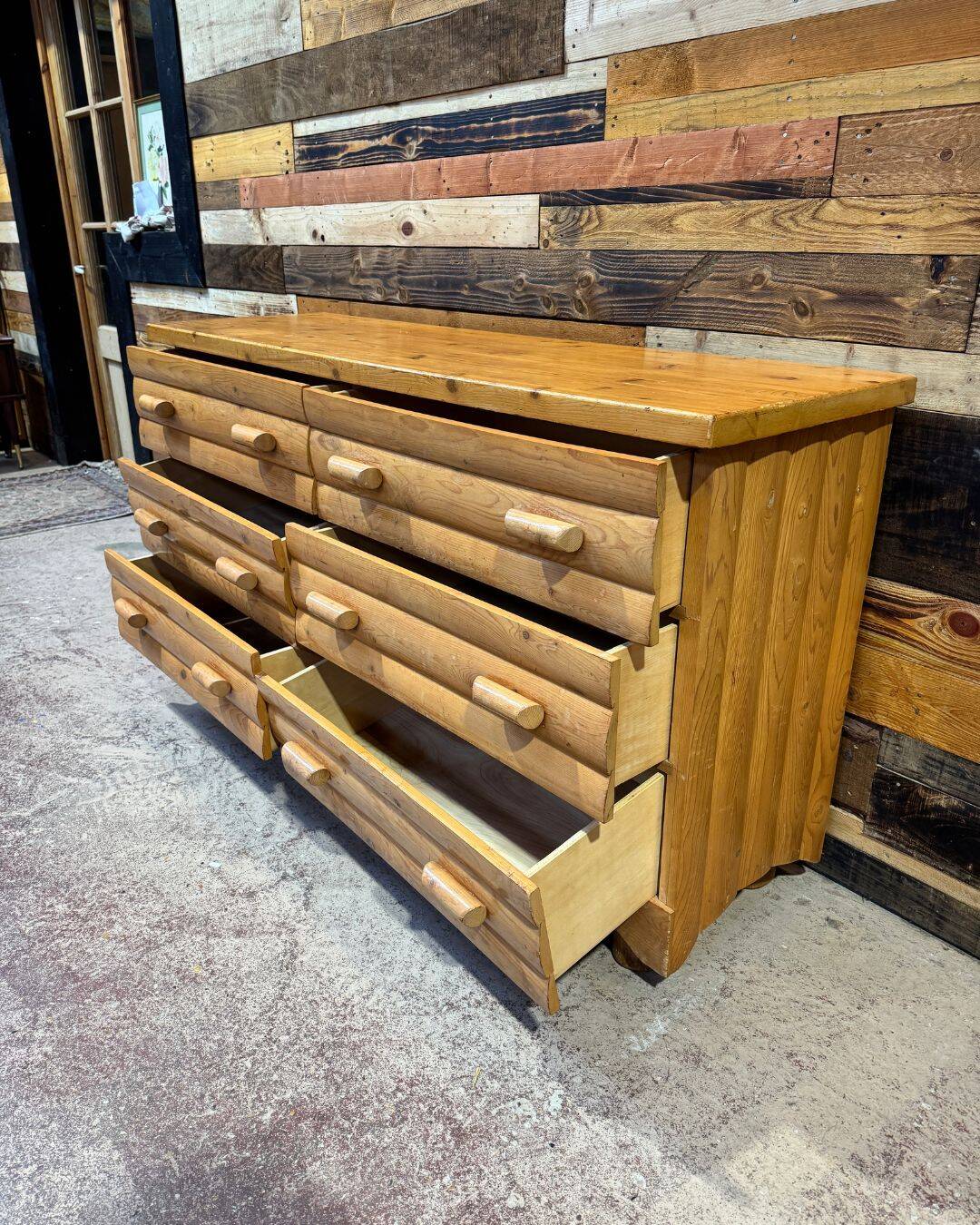 Vintage double chest of drawers in solid pine - 6 drawers - 1970s