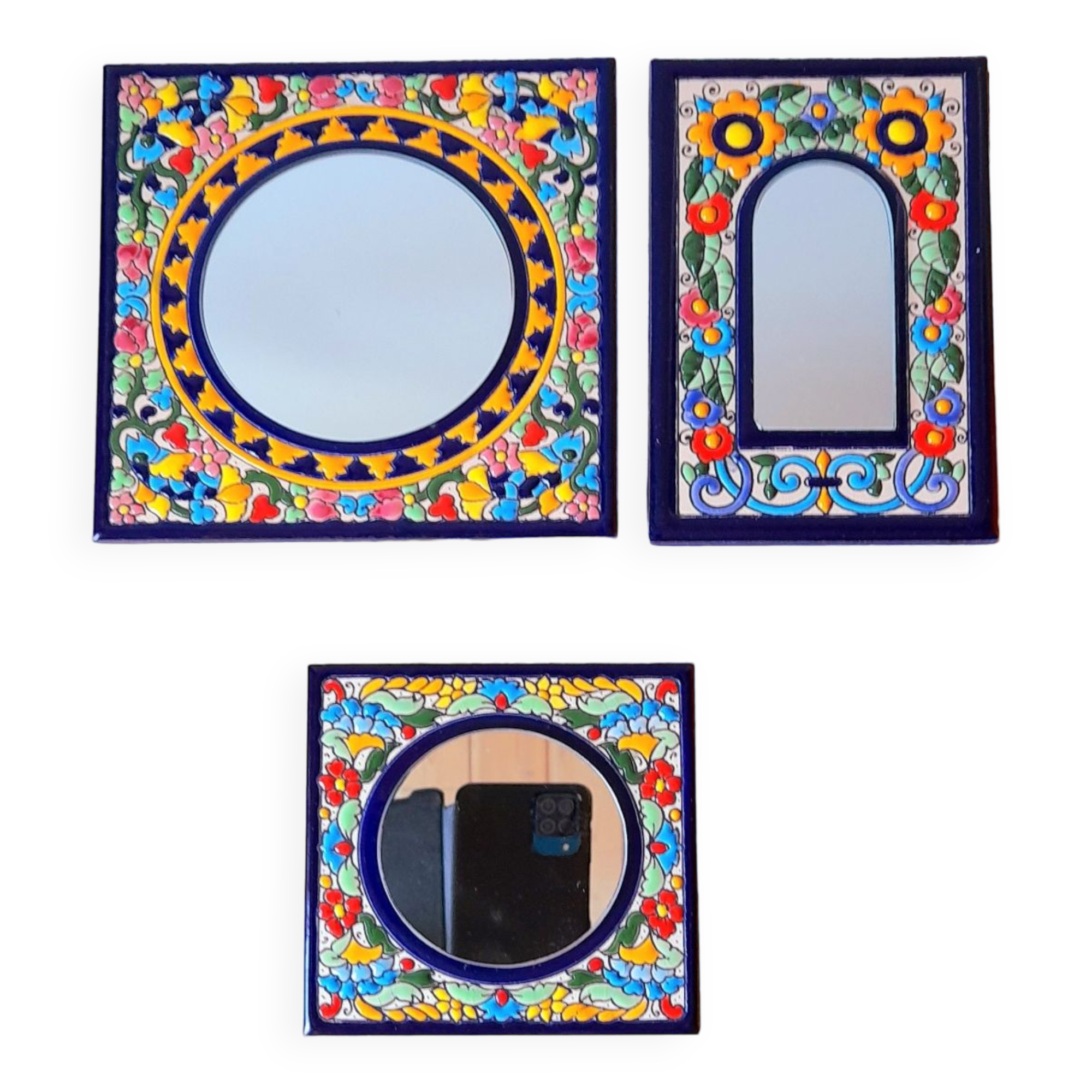 Set of 3 Artecer mirrors in cloisonned enamels