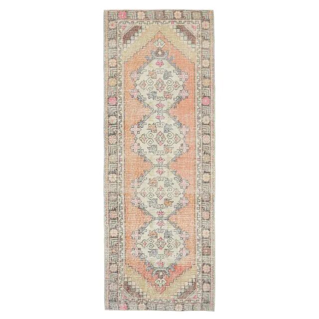 Vintage Turkish Hand-Knotted Wool Cotton Orange Runner 90x272