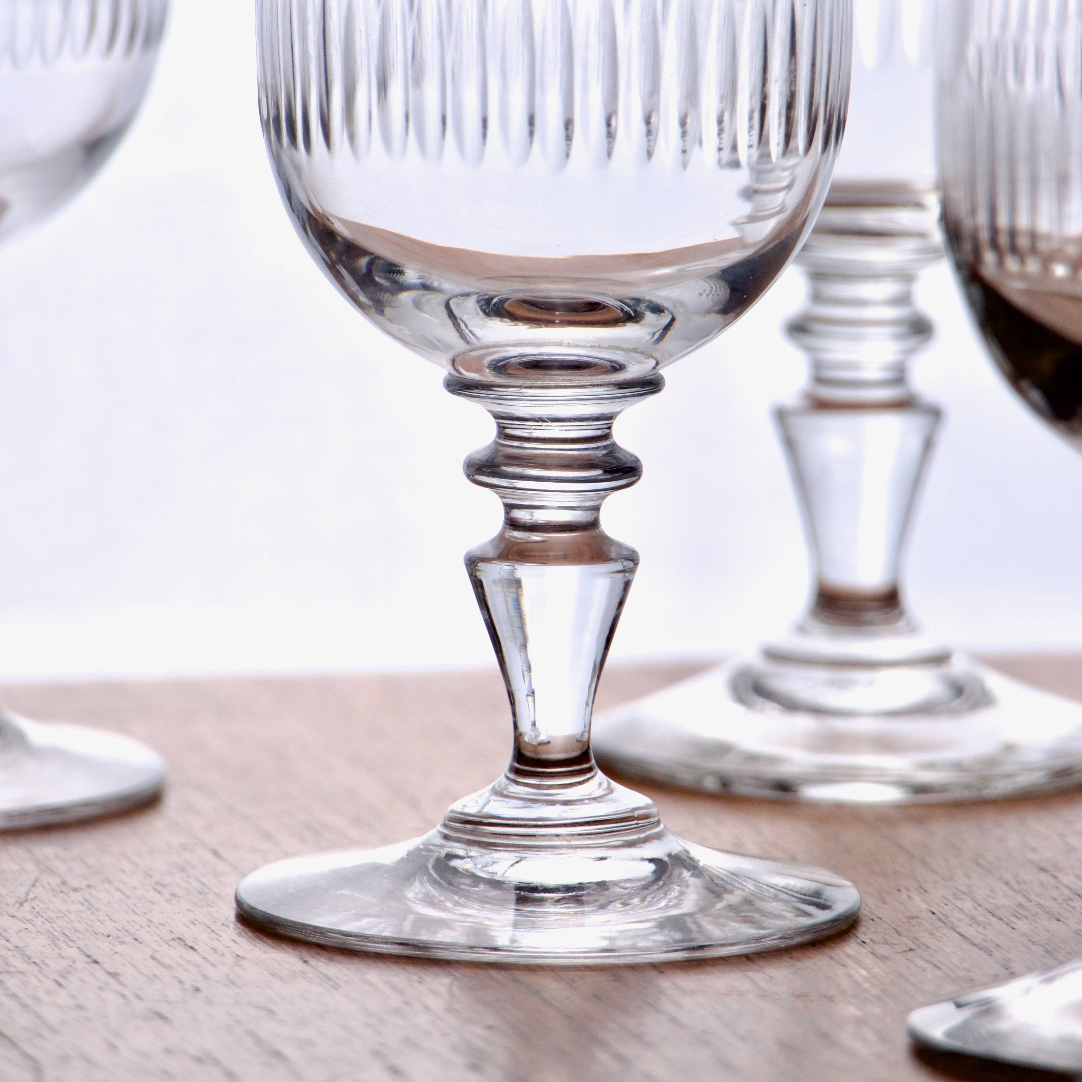 Antique 19th century mouth-blown glasses with gadroon carving