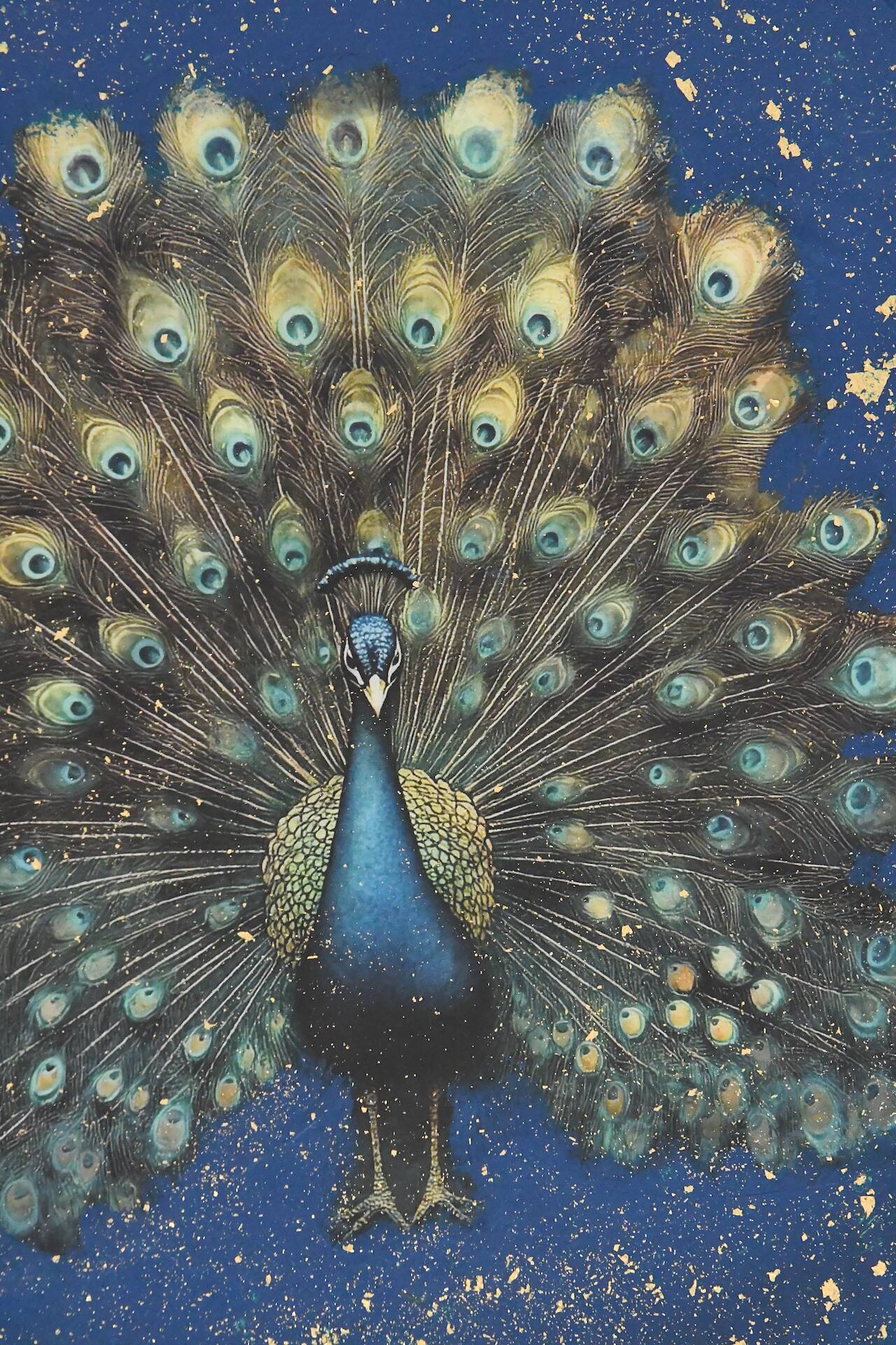 Louis XVI style guéridon decorated with a peacock.