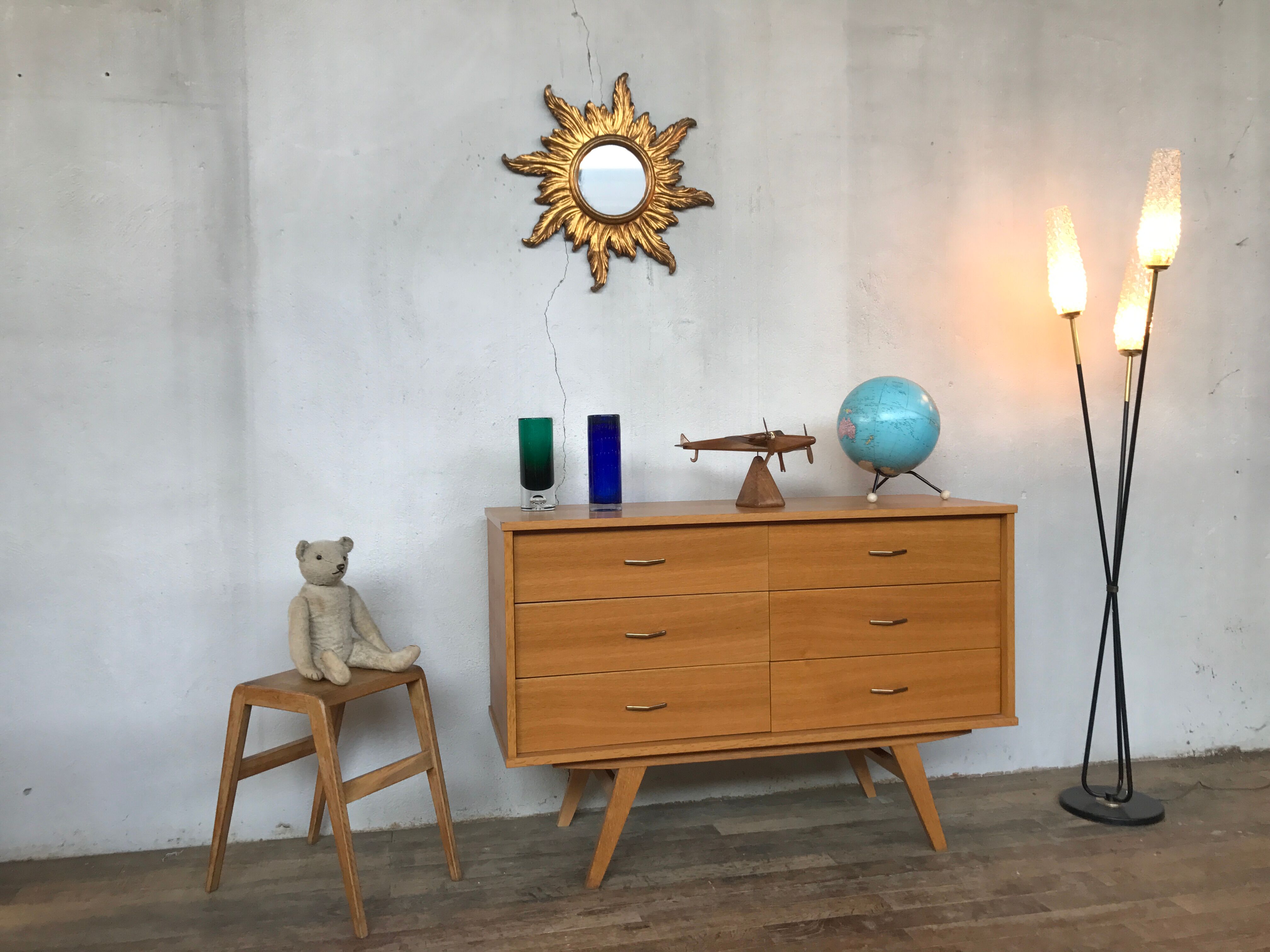 Chest of drawers 6 drawers vintage compass 1950 feet