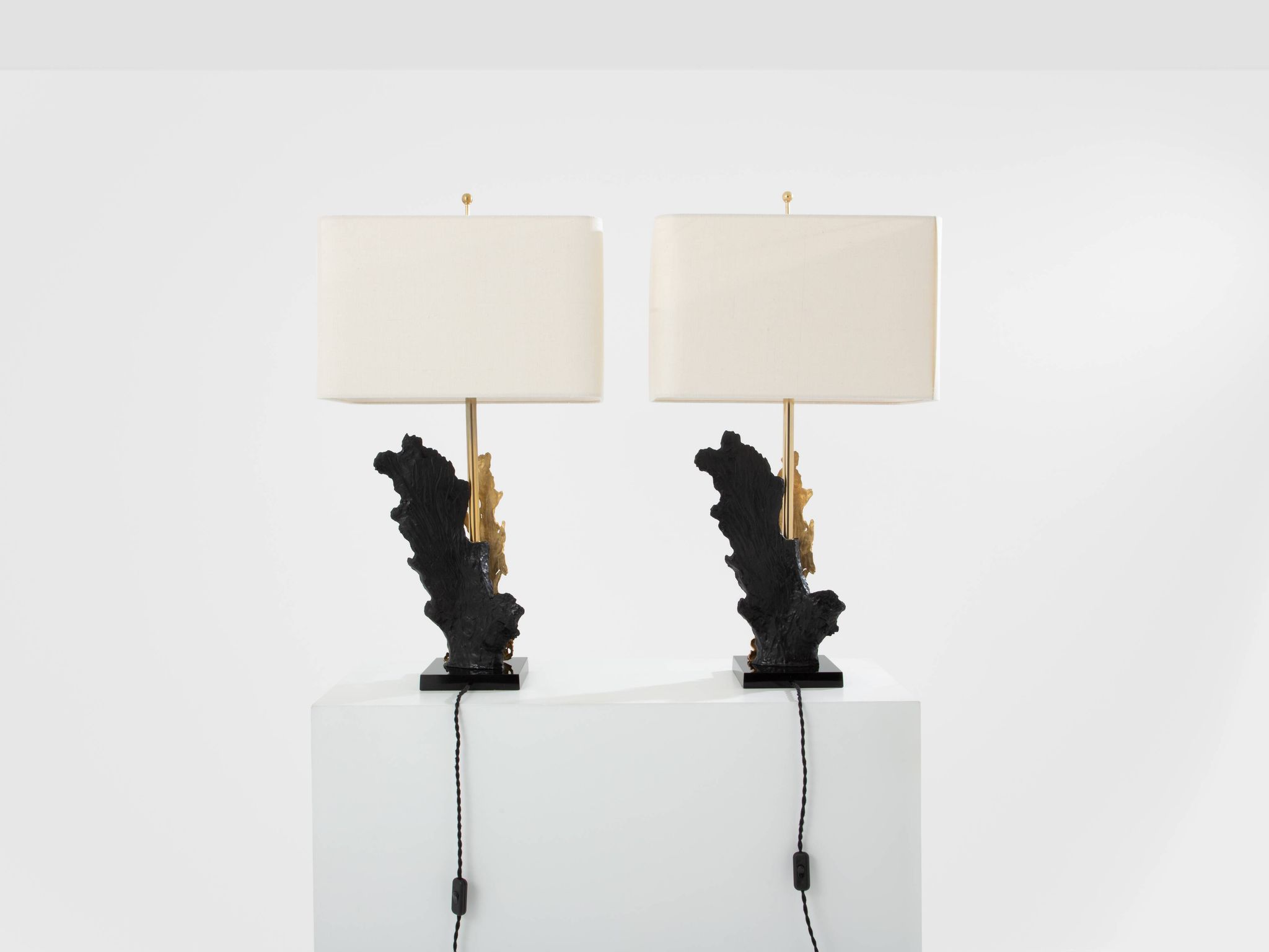 Pair of bronze and resin lamps by Philippe Cheverny, 1970s
