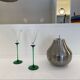 A Set of 6 Hand-blown Emerald Green Cobalt Blue Stem Champagne Flutes Art